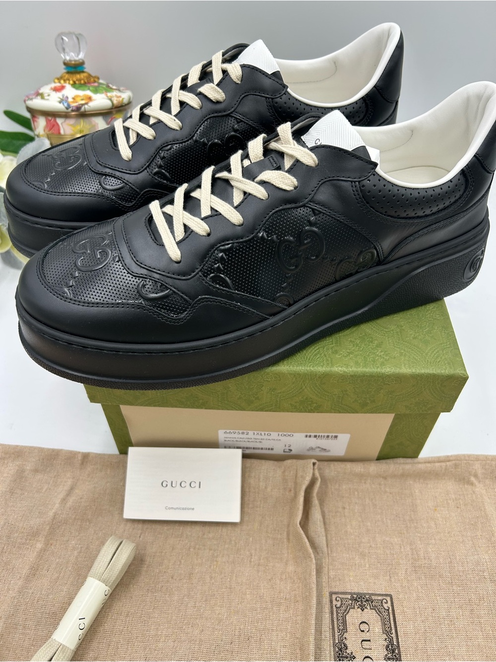 Men's Gucci GG embossed leather sneakers size 12 fits 13 US made in Italy - Picture 3 of 11